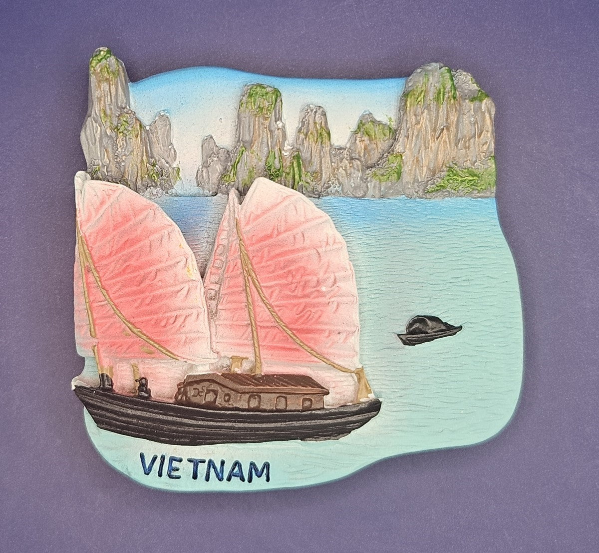 Vietnam – Ha Long Bay Limestone Cliffs & Traditional Boat 3D Magnet