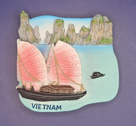 Vietnam – Ha Long Bay Limestone Cliffs & Traditional Boat 3D Magnet
