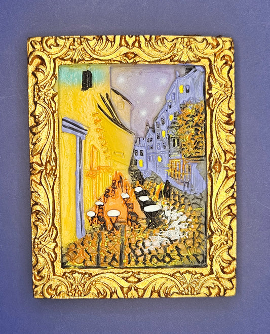Van Gogh Inspired Café Terrace 3D Magnet – Night Scene – Luxury Mini Art Frame