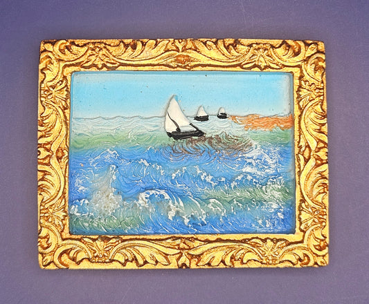 Van Gogh Inspired 3D Magnet – Fishing Boats on the Coast – Luxury Mini Art Frame