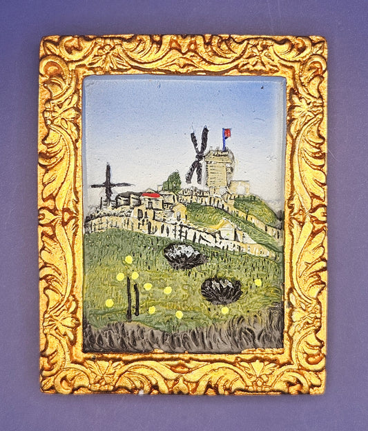 Van Gogh Inspired 3D Magnet - Windmill Scene – Holland Countryside – Luxury Mini Art Frame